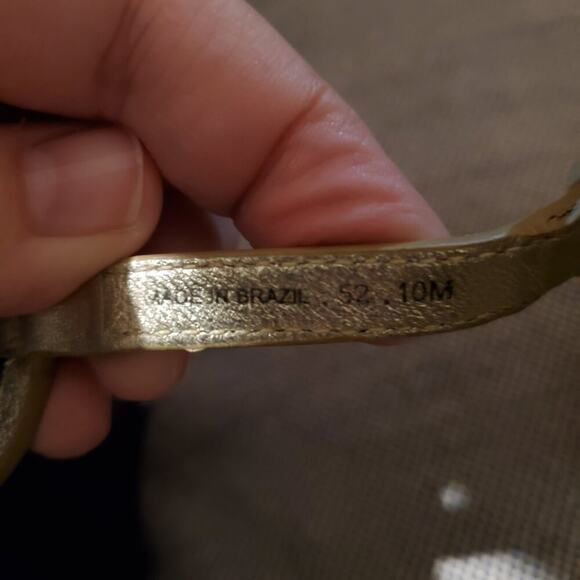 Tory Burch Gold Metallic Bohemian Formal T Strap Sandal Buckle Wedge Heels 10 M - Picture 16 of 16